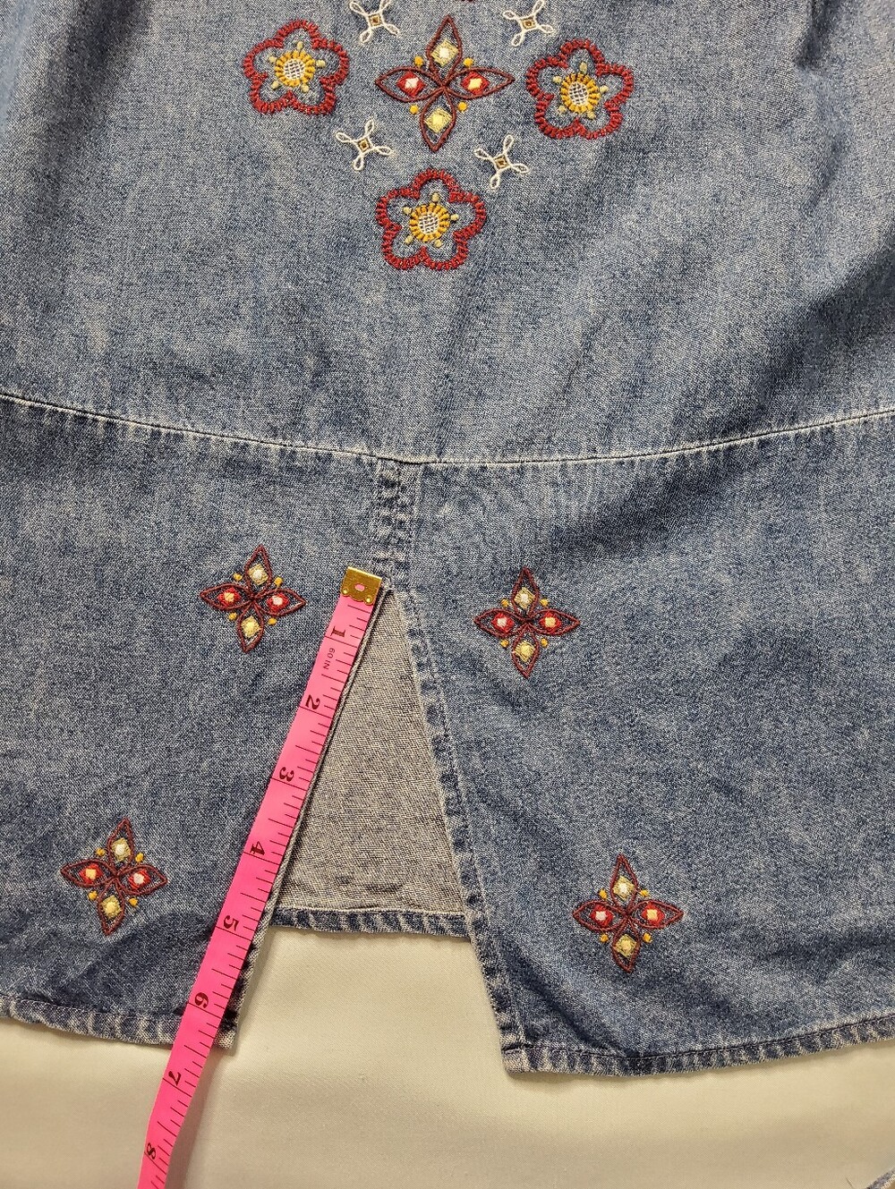 Carolina Blues Embroidered Denim Tank Top - Blue with Multicolor Floral Trim - Picture 5 of 11